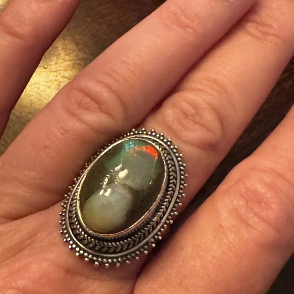 Sterling Silver and Natural Opal Statement Ring - Picture 7 of 11